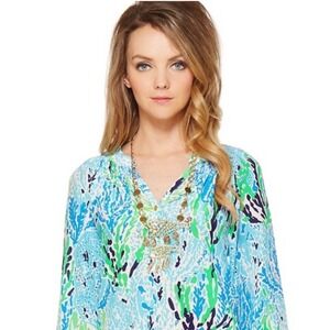 Lilly Pulitzer Elsa Top in the "Spa Blue Let's Cha Cha" print XS‎ Blue Green